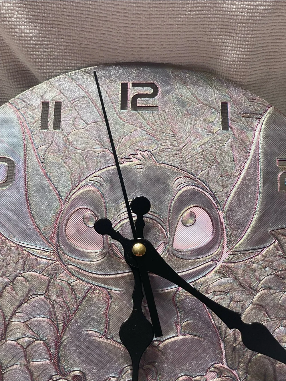 Stitch Embossed Round Wall Clock in Iridescent Lavender 3D print